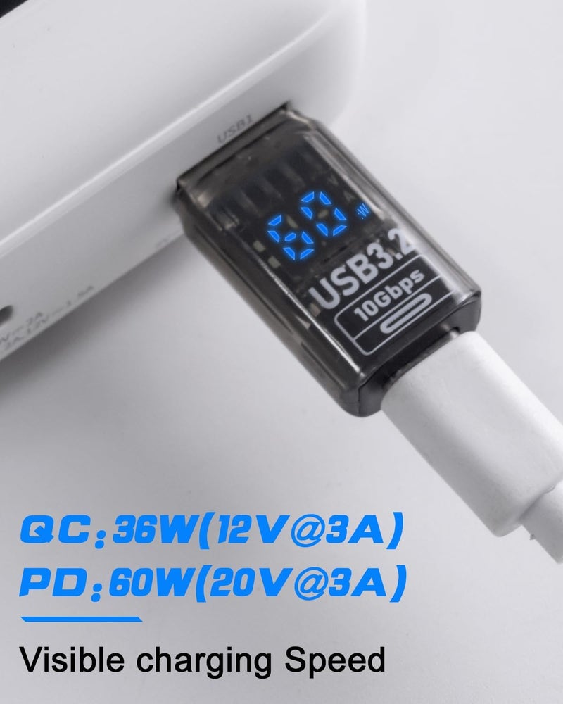 Poyiccot 10Gbps USB C Female to USB Male Adapter with Digital Display, USB 3.2 Converter Type A to Type C Charging Connector for iPhone, Galaxy, MacBook, 2pcs (Transparent) - Image 2